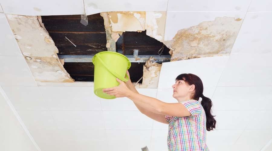 Water-stained ceiling under a roof leak